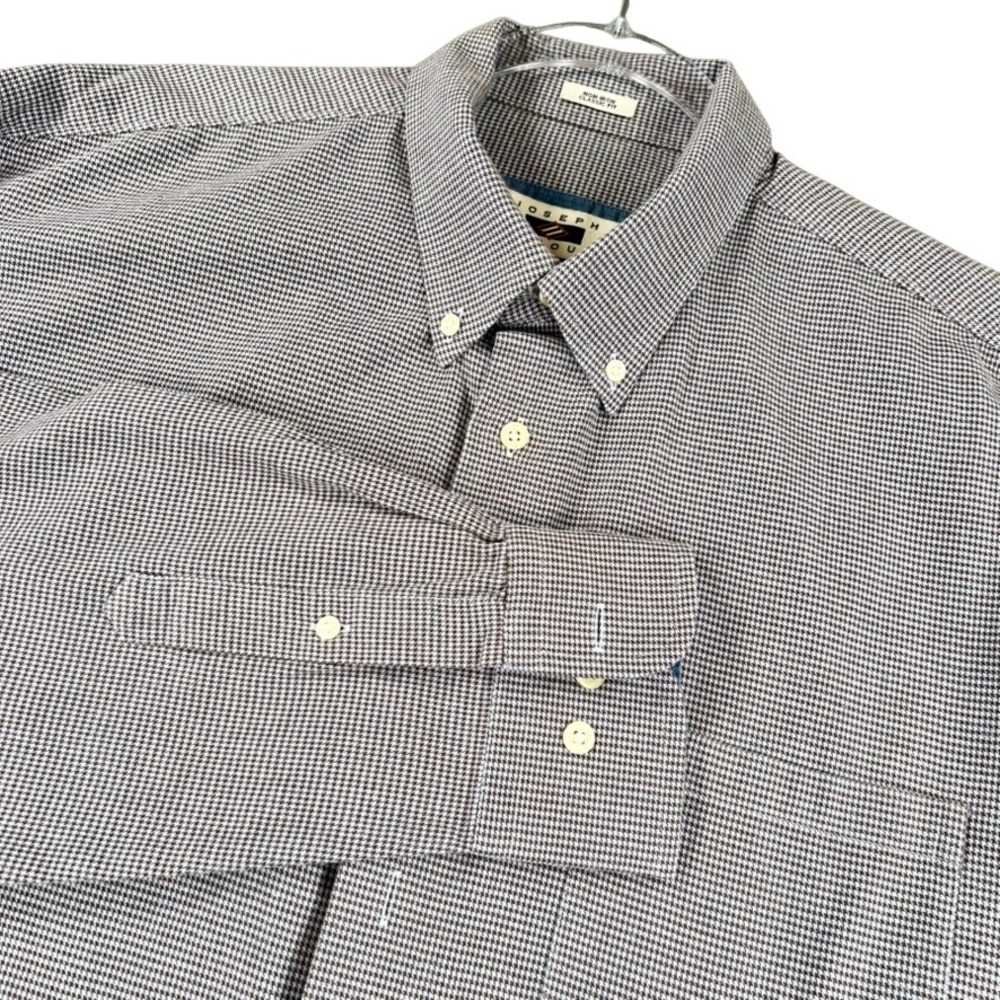 Joseph Abboud Button Down Shirt Mens Large Brown Lt. Blue Houndstooth Non-Iron L